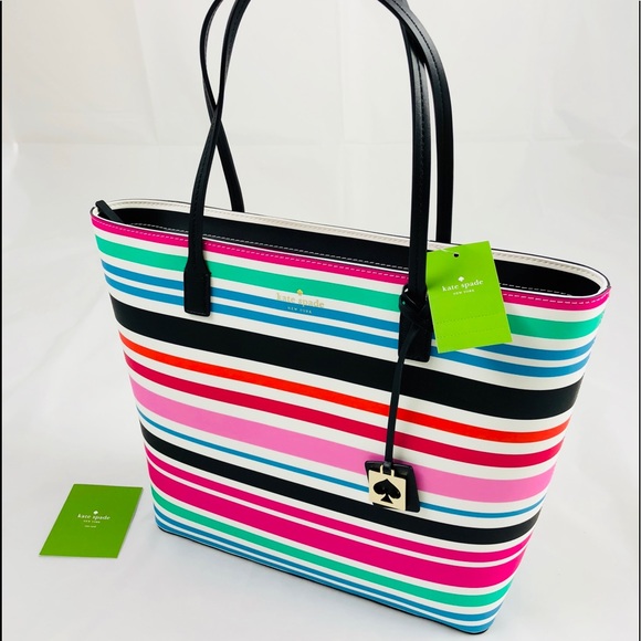 kate spade Handbags - New! Kate Spade Striped Large Leather Tote Bag